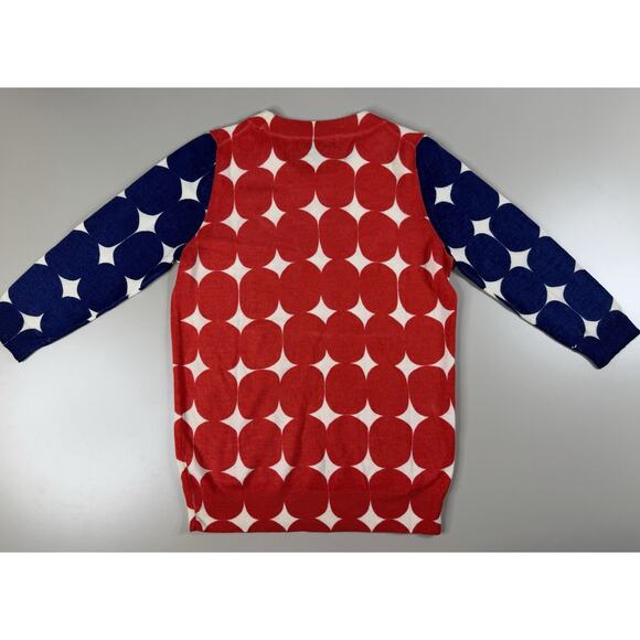 J.CREW Womens Merino Wool Sweater S Red White Blue Polka Dot Americana Preppy - Picture 8 of 9